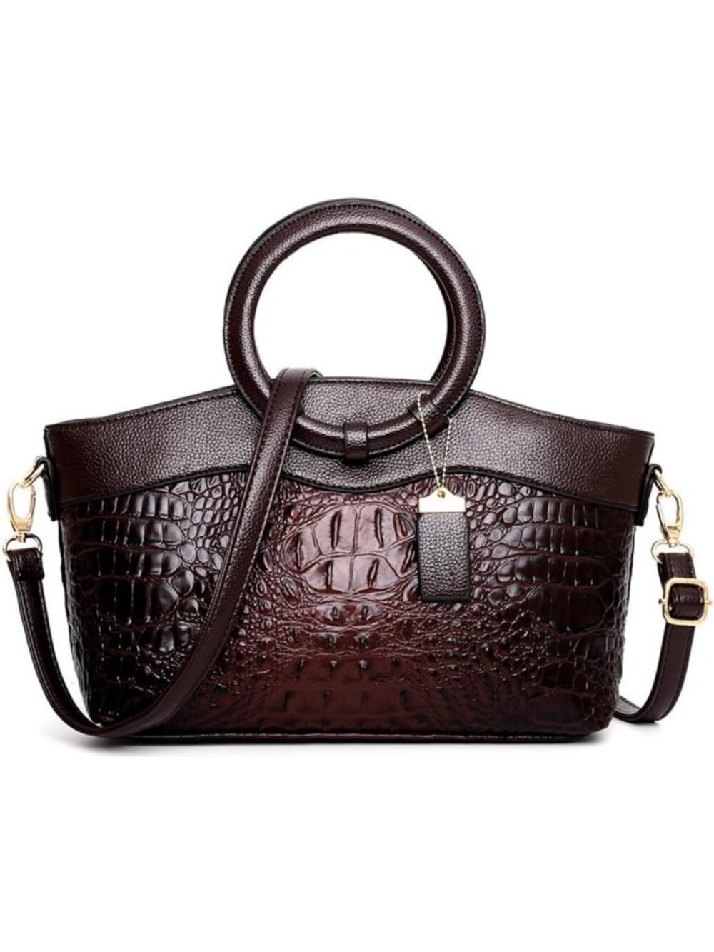 Stylish PU Leather Crocodile Pattern Tote Bag with Circular Handle - Women's